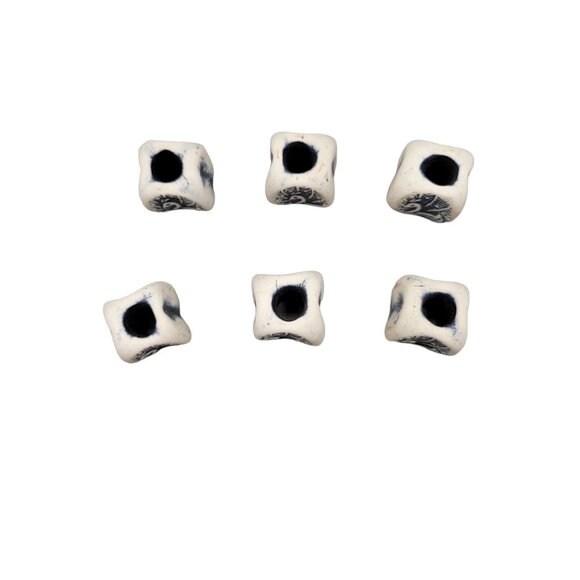 Handmade Bisque Fired Clay Beads Peacock Design Stamped Set of 6 - Picture 5 of 6